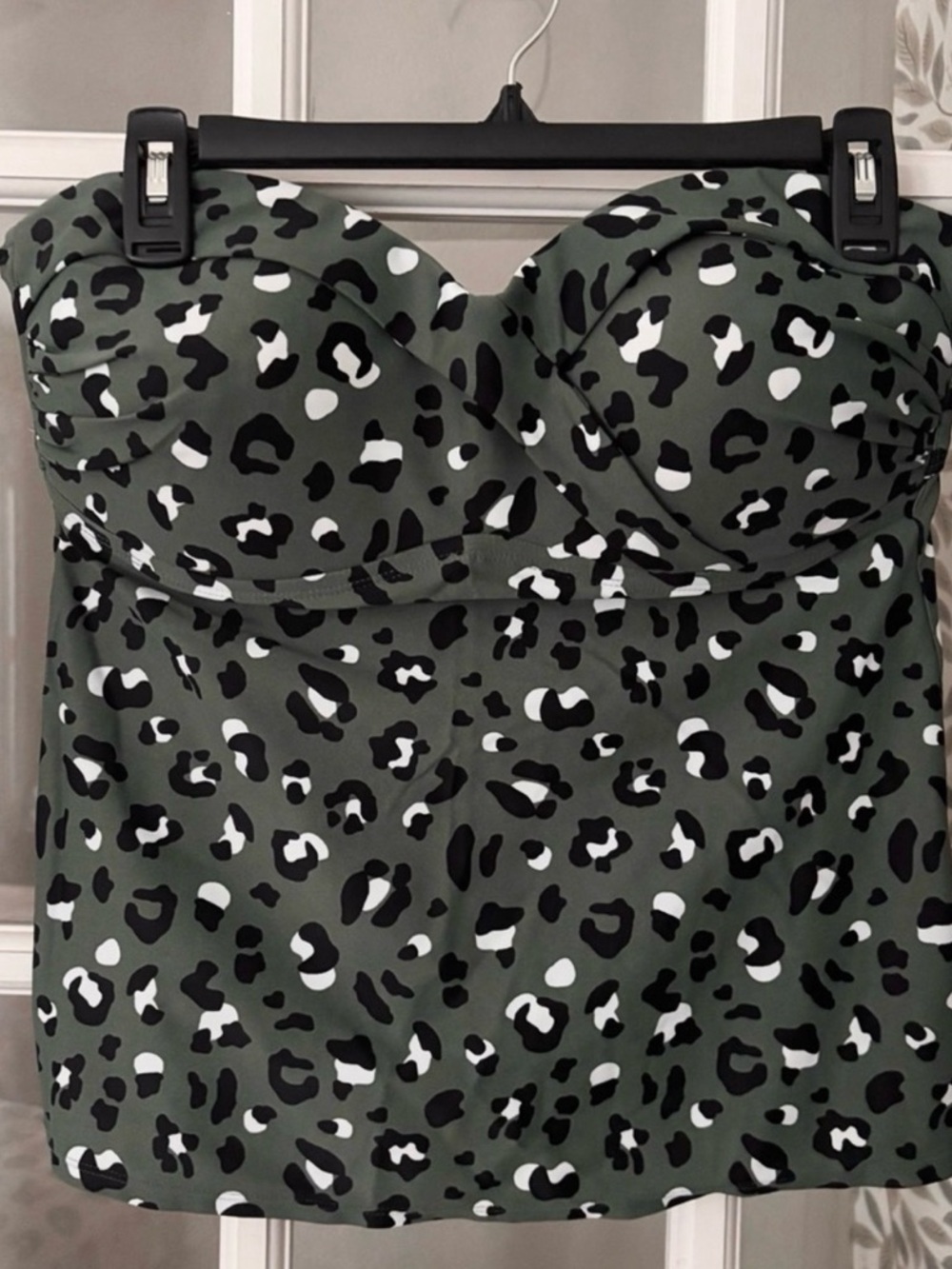 KONA SOL Olive Animal Print Twist Bandeau Tankini Sz XL